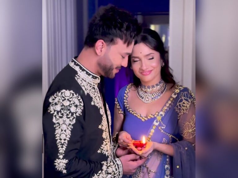 Ankita Lokhande stuns in lavender saree at Diwali bash