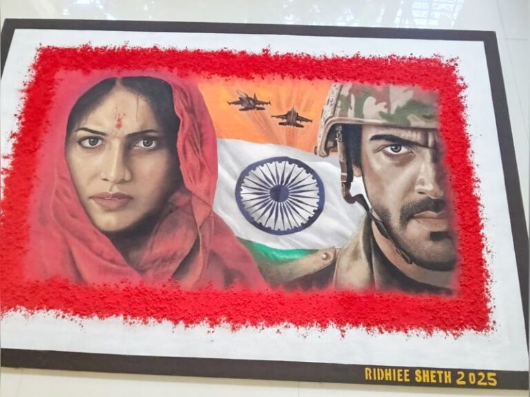 Artist in Jamnagar creates rangoli tribute to Pahalgam martyrs on Diwali
