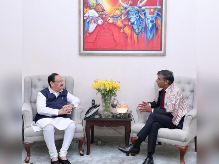 J P Nadda meets Rishi Sunak in Delhi to discuss India-UK ties
