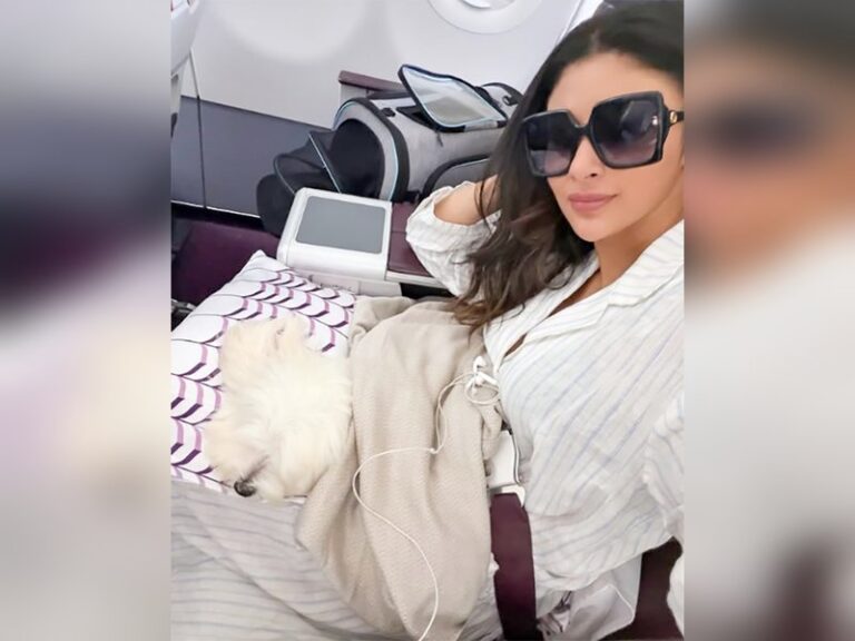 Mouni Roy travels with pet dog on international flight