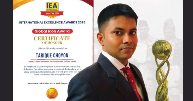 Tarique Choyon wins International Excellence Award 2025 in Malaysia